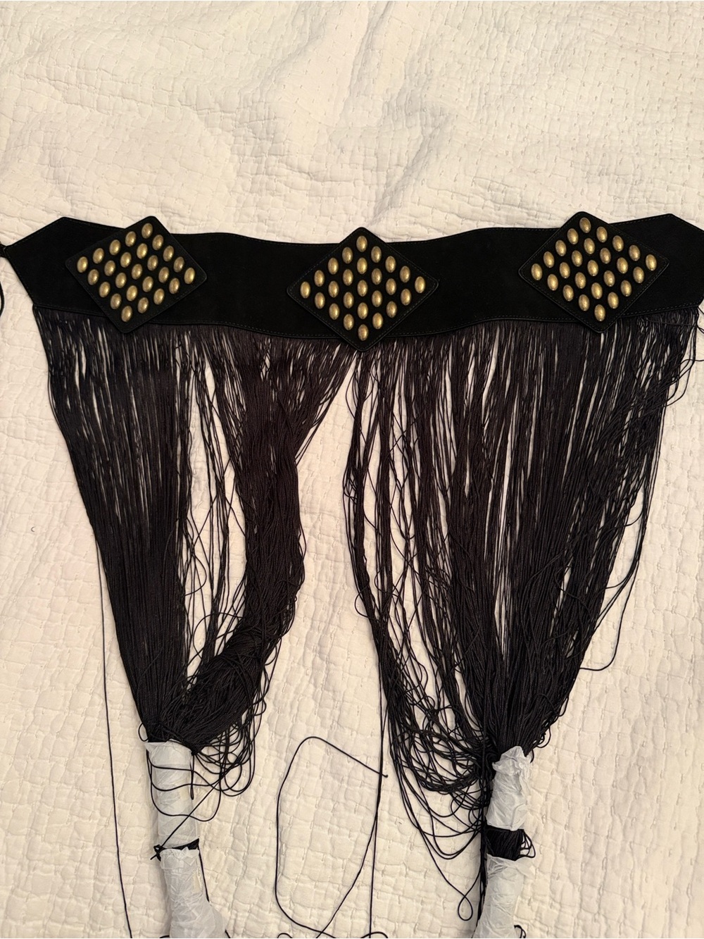Zara Black Fringe Belt with Gold Stud Accents
